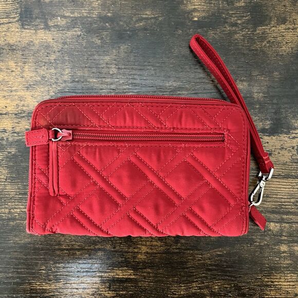 Vera Bradley RFID Turnlock Zip Organizer Wallet Red Microfiber w/ Wrist Strap - Picture 3 of 5